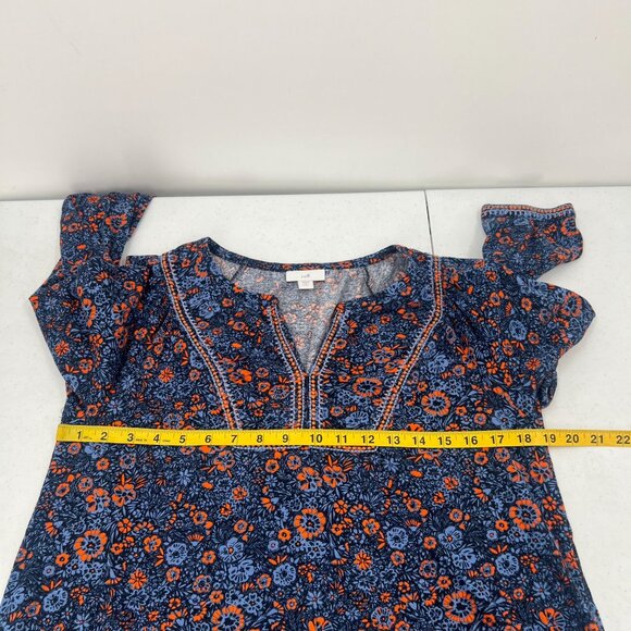 J.Jill SP Petite Boho Top Floral Split V-Neck Navy Orange - Picture 5 of 9